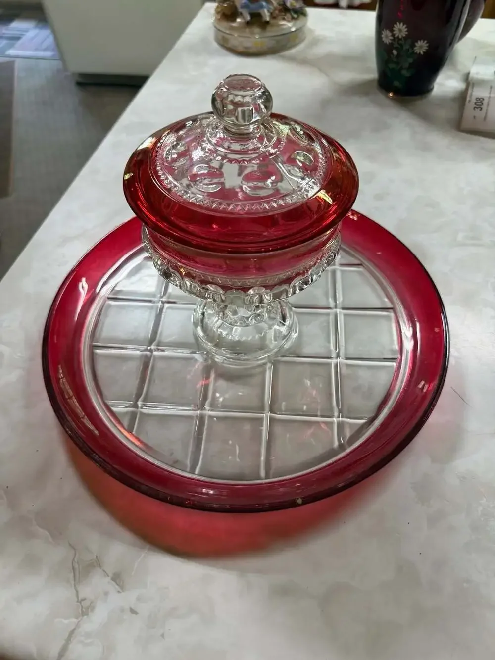 King's Crown Ruby/cranberry Flashed Flat Iced Tea Glass Vintage Tiffin Francisca